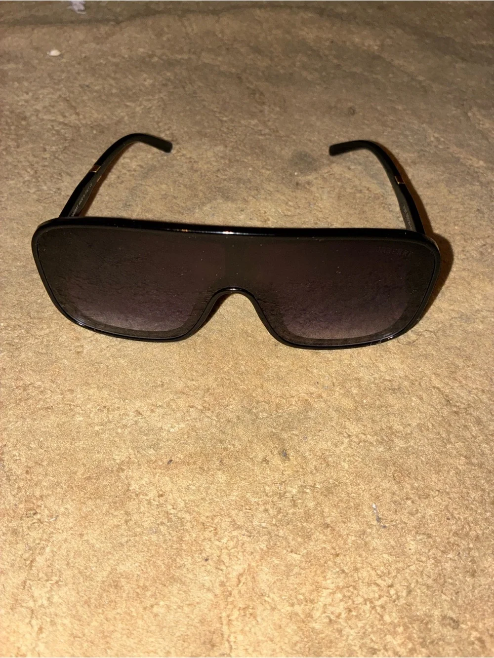 Burberry Black Shield Sunglasses with Check-Pattern Gold Temples